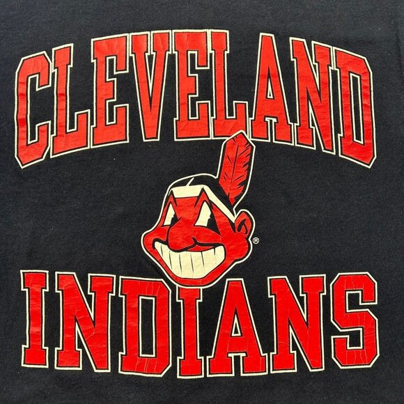 90s Vintage Cleveland Indians Graphic Tee Mens Large Made in USA Wahoo Champion - Picture 2 of 9